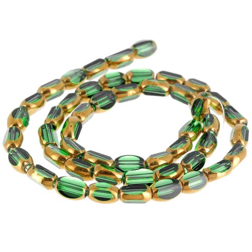 Perles olive facettées 7x4 mm en verre - Vert foncé - Doré x33 cm