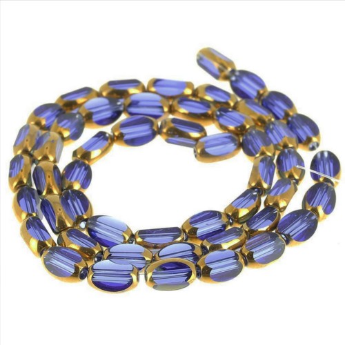 Perles olive facettées 7x4 mm en verre - Sapphire - Doré x33 cm