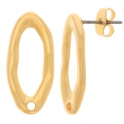 Clous d'oreilles ovales irréguliers martelés 22x10 mm - Doré à l'or fin x2