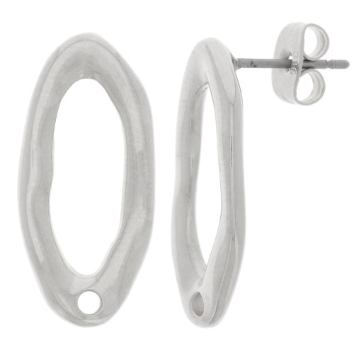 Clous d'oreilles ovales irréguliers martelés 22x10 mm - Placage Argent fin x2