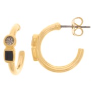 Créoles ouvertes 17 mm avec résine époxy - Doré à l'or fin - Noir x2