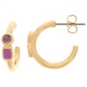 Créoles ouvertes 17 mm avec résine époxy - Doré à l'or fin - Prune x2|raw }}