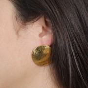Boucles d'oreilles ronds texturés 30 mm - Doré à l'or fin x2