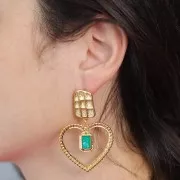 Clous d'oreilles rectangles irréguliers texturés 23x15 mm - Doré à l'or fin x2