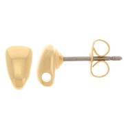 Clous d'oreilles triangles bombés 7x4.5 mm avec un trou - Doré à l'or fin x2