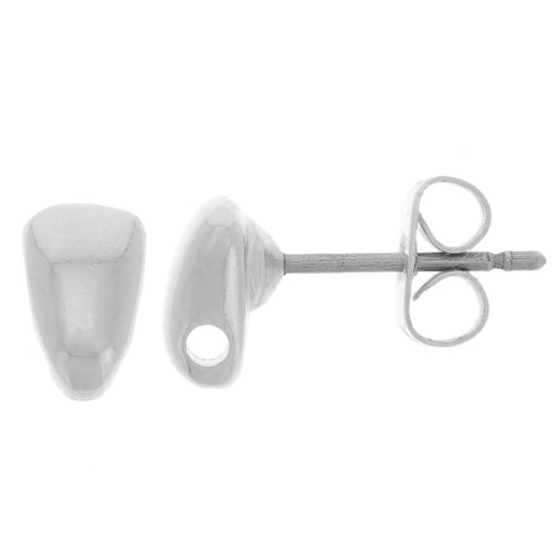 Clous d'oreilles triangles bombés 7x4.5 mm avec un trou - Placage Argent fin x2