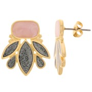 Boucled'oreilles design 22x20 mm - Doré à l'or fin - Noir pailleté - Nude nacré x2