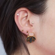 Boucled'oreilles design 22x20 mm - Doré à l'or fin - Noir pailleté - Nude nacré x2