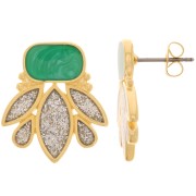 Boucles d'oreilles design 22x20 mm Doré Or fin - Argenté pailleté - Vert nacré x2|raw }}