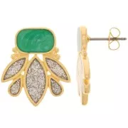 Boucles d'oreilles design 22x20 mm Doré Or fin - Argenté pailleté - Vert nacré x2