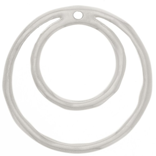 Pendentif double cercle irrégulier 36 mm - Placage Argent fin x1