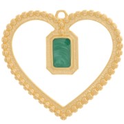 Pendentif coeur évidé 35x38 mm octogone en résine - Doré à l'or fin - Vert nacré|raw }}