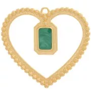 Pendentif coeur évidé 35x38 mm octogone en résine - Doré à l'or fin - Vert nacré