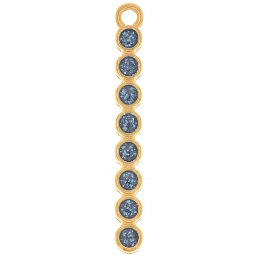Pendentif barre 32x4 mm avec résine époxy - Doré à l'or fin - Bleu pailleté x1