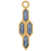 Pendentif géométrique 24x7 mm avec résine époxy - Doré à l'or fin - Bleu pailleté