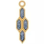 Pendentif géométrique 24x7 mm avec résine époxy - Doré à l'or fin - Bleu pailleté
