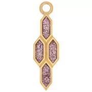 Pendentif géométrique 24x7mm avec résine époxy - Doré à l'or fin - Violet pailleté