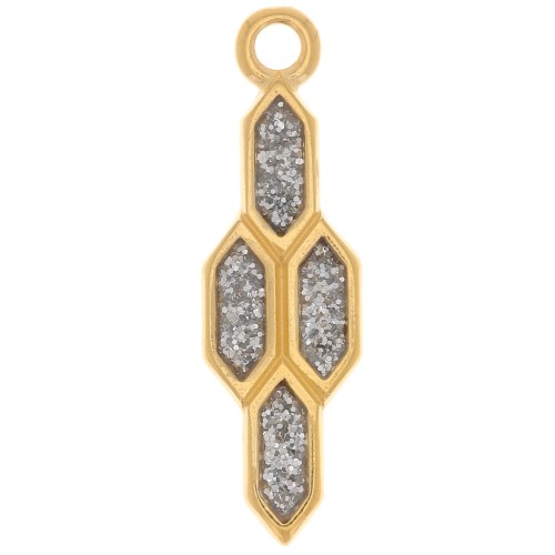 Pendentif géométrique 24x7 mm et résine époxy - Doré à l'or fin - Argenté pailleté