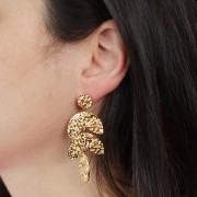 Boucles d'oreilles pendantes feuilles 58x24 mm - Acier inox 316L Doré x2