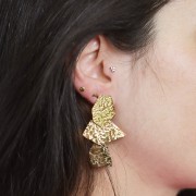 Boucles d'oreilles pendantes géométrique martelé 50x29 mm Acier inox 316L Doré x2