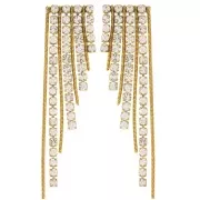 Boucles d'oreilles franges asymétrique 79x17mm avec strass Acier inox 304L Doré x2