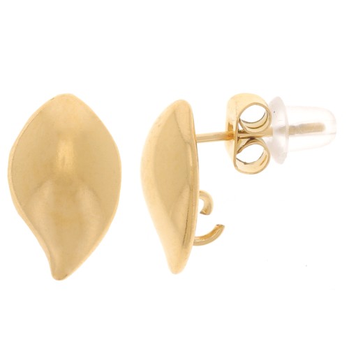 Clous d'oreilles feuille 13x8 mm avec anneau ouvert - Acier inox 304L Doré x2