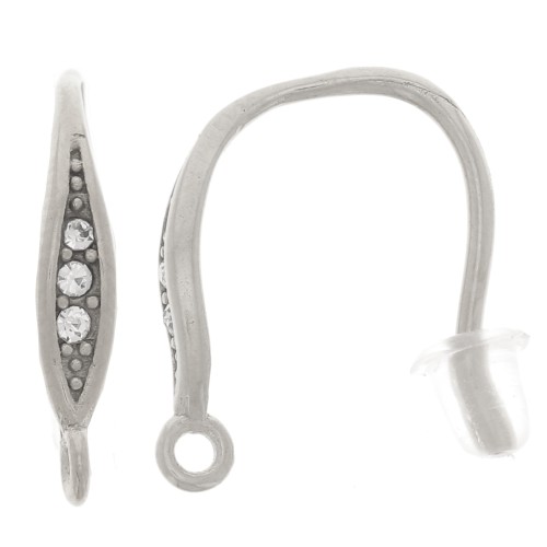 Crochets d'oreilles design 15 mm avec oxydes de zirconium - Acier inox 304L x2