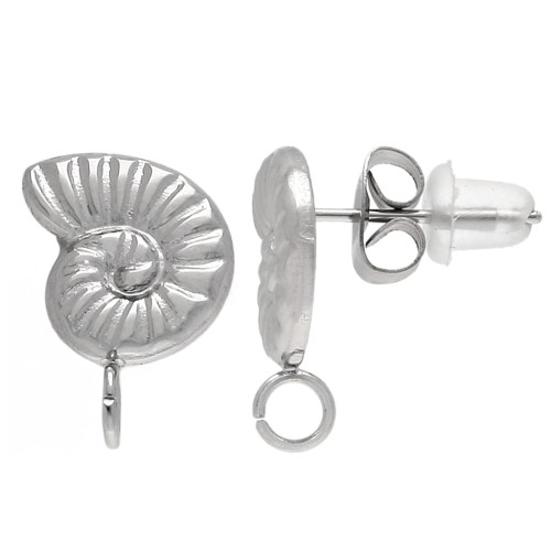 Clous d'oreilles coquillage 15x11 mm - anneau ouvert - Acier inox 304L x2