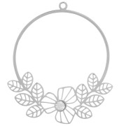 Pendentif rond 23 mm avec fleurs ajourées & oxyde de Zirconium - Acier inox 316L|raw }}