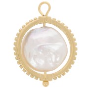 Pendentif réversible 17 mm avec perle d'eau douce - Acier inox 316L Doré x1