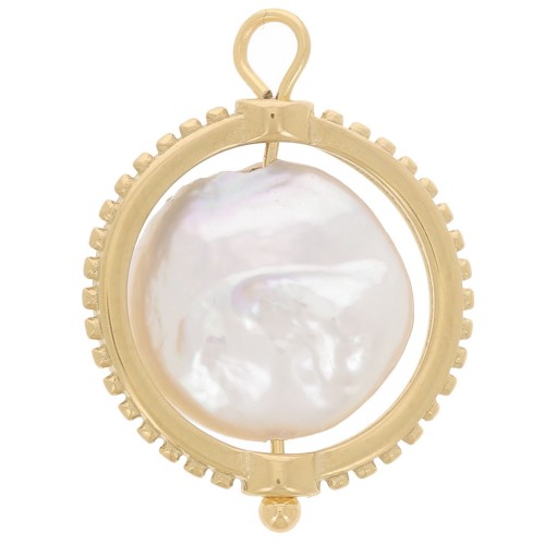 Pendentif réversible 17 mm avec perle d'eau douce - Acier inox 304L Doré x1
