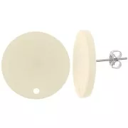 Clous d'oreilles ronds 20 mm en acrylique opaque - Ecru x2