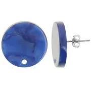 Clous d'oreilles ronds 20 mm en acrylique opaque - Bleu roi nacré x2