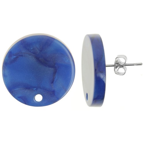 Clous d'oreilles ronds 20 mm en acrylique opaque - Bleu roi nacré x2