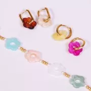 Perles fleur en acrylique transparente 14 mm - Marbré Turquoise x4