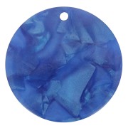 Pendentif rond en acétate transparent 30 mm - Bleu roi nacré x1