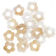 Perles fleur en acrylique opaque 14 mm - Marbré Blanc - Marron x4
