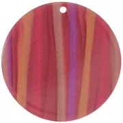 Pendentif rond en acétate opaque 40 mm - Rayé Multi-rouge nacré x1