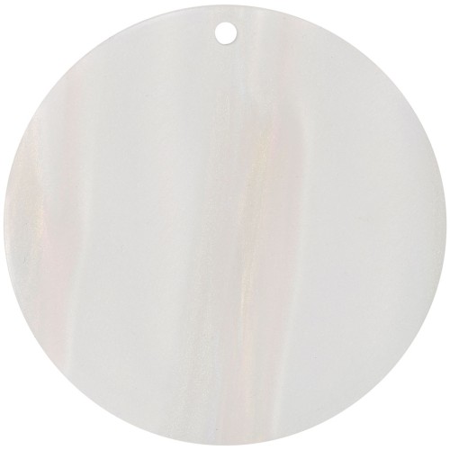 Pendentif rond en acétate opaque 40 mm - Rayé Multi-Blanc nacré x1