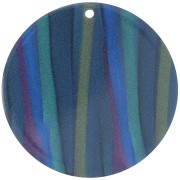 Pendentif rond en acétate opaque 40 mm - Rayé Multi-bleu nacré x1