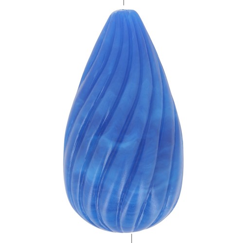 Perle poire torsadée en résine opaque 26x14 mm - Bleu royal marbré x1