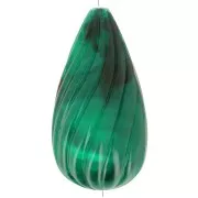 Perle poire torsadée en résine opaque 26x14 mm - Vert foncé marbré x1