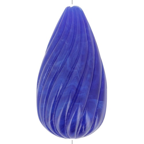 Perle poire torsadée en résine opaque 26x14 mm - Bleu marine marbré x1