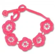 Bracelet brodé grosses fleurs 22 mm Rose Fluo x1