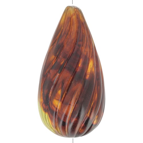 Perle poire torsadée en résine translucide 26x14 mm - Ambre marbré x1