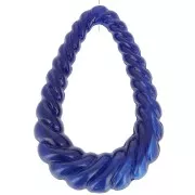 Pendentif goutte évidé torsadé 36x24.5 mm en résine opaque - Bleu marine marbré x1