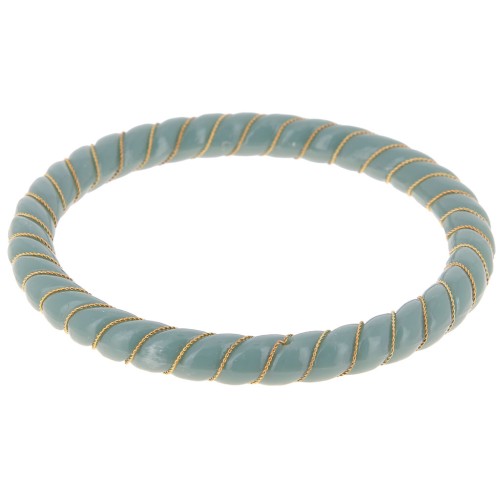 Bracelet jonc torsadé en résine opaque avec fil doré 64 mm - Céladon x1