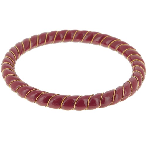 Bracelet jonc torsadé en résine opaque avec fil doré 64 mm - Bordeaux x1