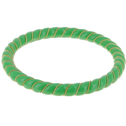 Bracelet jonc torsadé en résine opaque avec fil doré 64 mm - Vert sapin x1