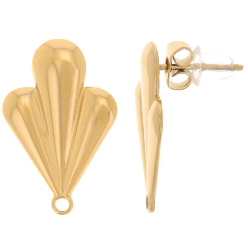 Clous d'oreilles feuille 20x13 mm avec anneau fermé - Acier inox 304L Doré x2